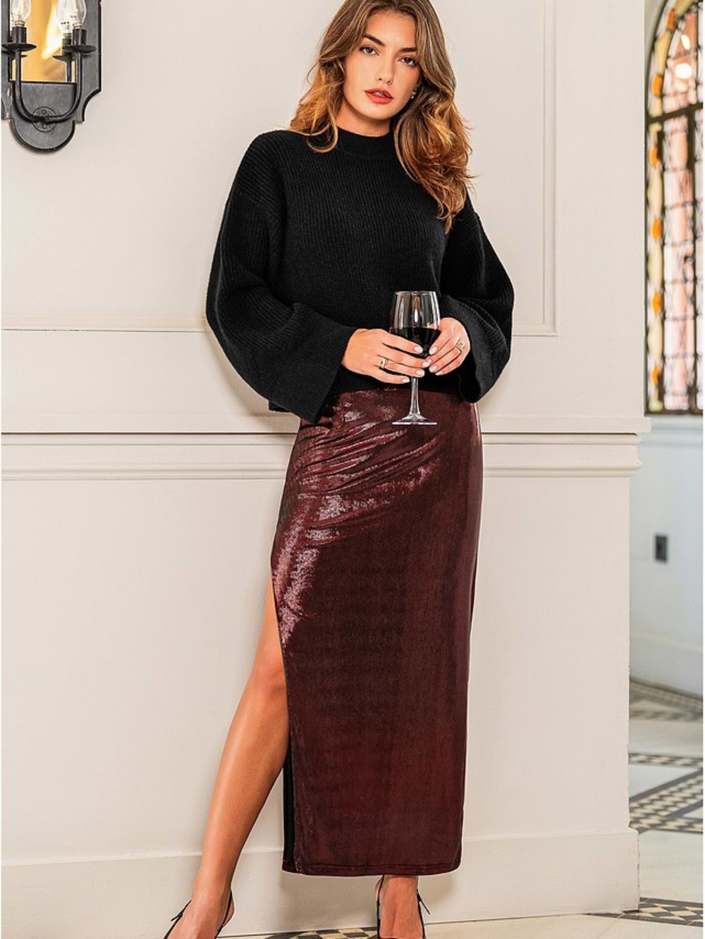 Cupshe x JoJo Red Wine Maxi Skirt